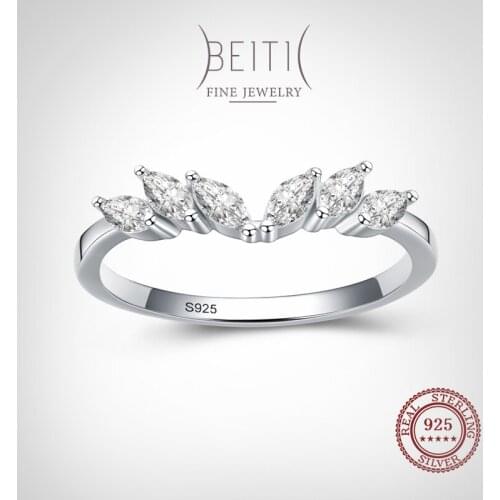 Beitil 100% 925 Sterling Silver Rhombus Clear Zircon Crown Rings For Women Wedding Engagement Fashion Jewelry Gift