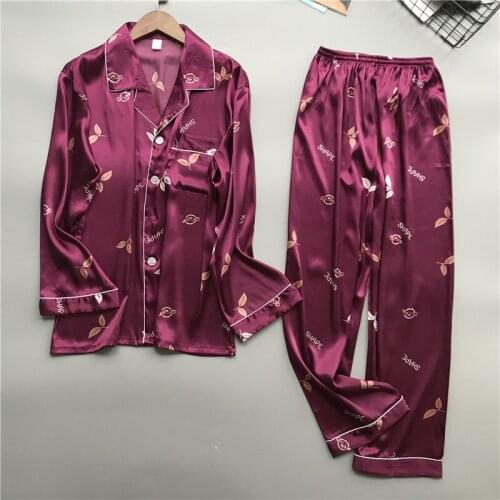 Silk Pajamas classical Printed Full Sleeve Male Sleepwear Set 2pcs Home Sleep Clothing Long Pants Sets pyjama homewear