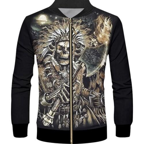 IFPD 3D Zipper Jacket Men Indians Skeleton Warrior EU Size 3D Full Print Long Sleeves Coat Fashion Tracksuits Streetwear Jacket