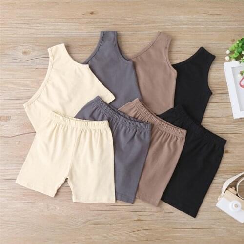 Toddler Baby Girl Summer Clothes Sets One Shoulder T Shirts Tops Solid Sport Shorts 2pcs Children Clothing Kids Girl Clothes Set