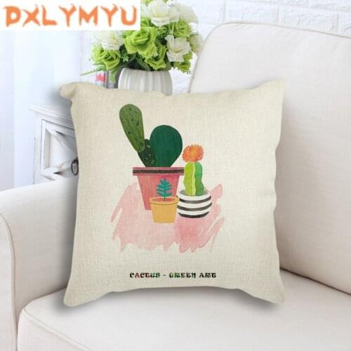 Linen Cotton Nordic Cushion Cactus Flowers Flamingo Rose Pillowcase Throw Pillow Decorative Cushion for Sofa Car Home Decor
