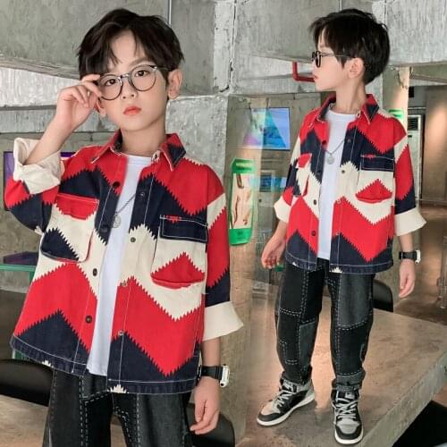 Fashion 2021 Autumn Jackets For Teenage Boys Novelty Patchwork Pattern Coats Kids Cotton Single Breasted Tops Children Outerwear