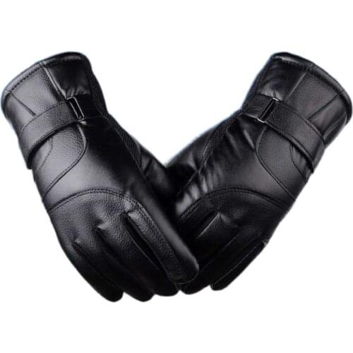 Mens leather gloves autumn and winter riding warmth and velvet Leather gloves waterproof touch screen cold-proof gloves
