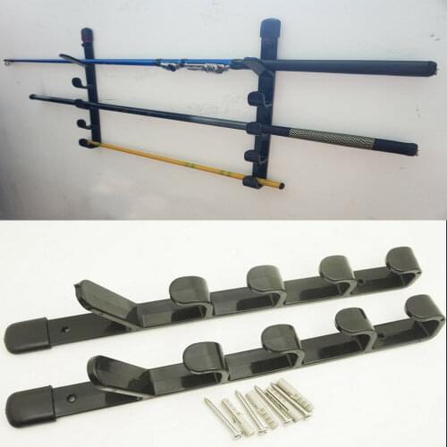 2pcs/lot Wall Mount Fishing Rod Holder Horizontal 5-Rod Black Fishing Rod Rack Bracket