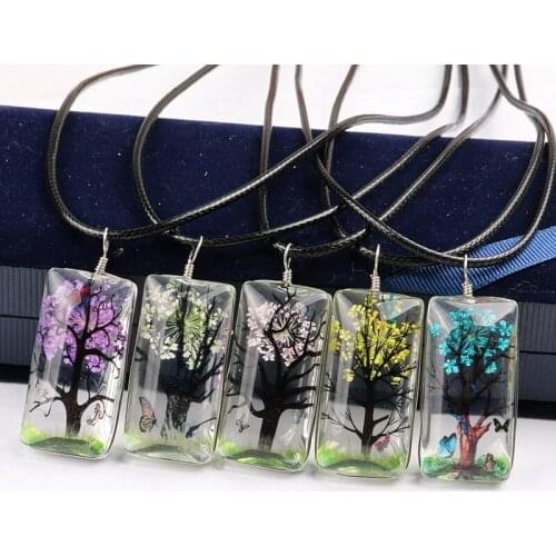 Dandelion Pendant Necklace Fashion Tree Charm Necklace Dandelion Glass Necklace Dry Flower Glass Pendant Necklace
