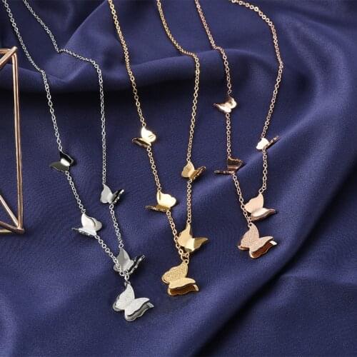 2021 New Korean Fashion Titanium Stainless Steel Necklace For Women Girl Gold Butterfly Necklace Minimalist Jewelry Gift