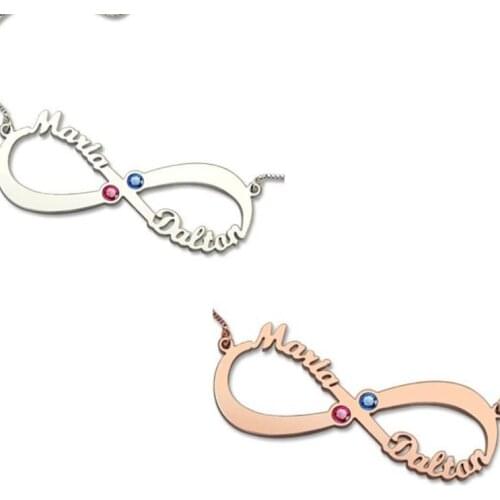 Personalized Infinity Fashion Jewelry Custom Couple Names Necklace Solid Silver Necklace with CZ stone Love Has No End