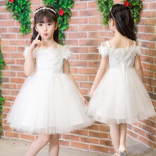 Lace White Princess Flower Girl Dresses for Wedding Kids Pageant Tuller Dress First Communion Dresses Party Birthday Dresses