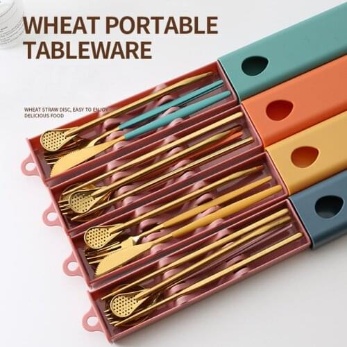 Portable Travel Tableware Set Stainless Steel Dinnerware With Box Kitchen Fork Spoon Dinner Set For Kid School Cutlery