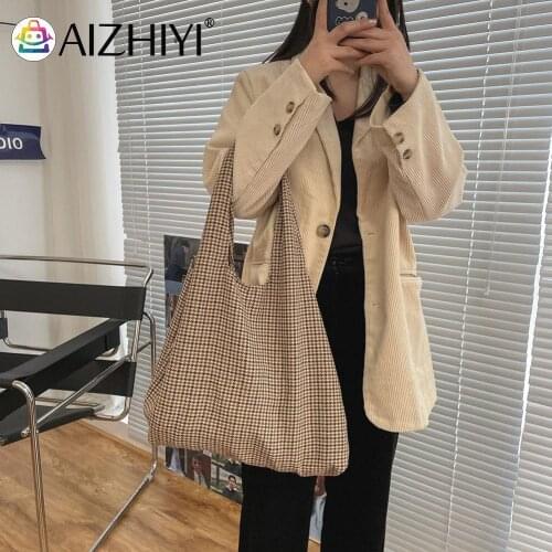 Leisure Women Plaid Printing Canvas Shoulder Underarm Shopping Bag Ladies Casual Large Capacity Tote Handbag