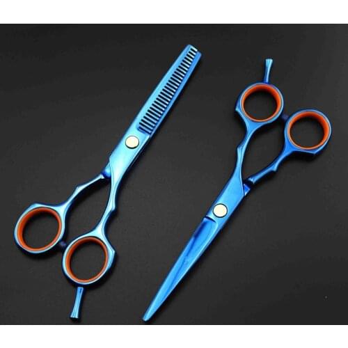 Professional 5.5 inch Japan 440c blue thinning shears cutting barber cut hair scissors set hairdressing scissors Free shipping