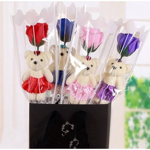 Dropship Single Bear Soap Flower Gifts Wedding Favors Mothers Day Gifts Simulation Rose Bouquet Small Gift Personalized Gift