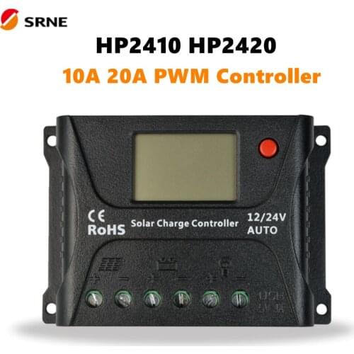 SRNE PWM Solar Off-Grid Charge Controller 12V/24V 10A 20A LCD Max 55V for Solar Panel Lead-acid Lithium Battery System