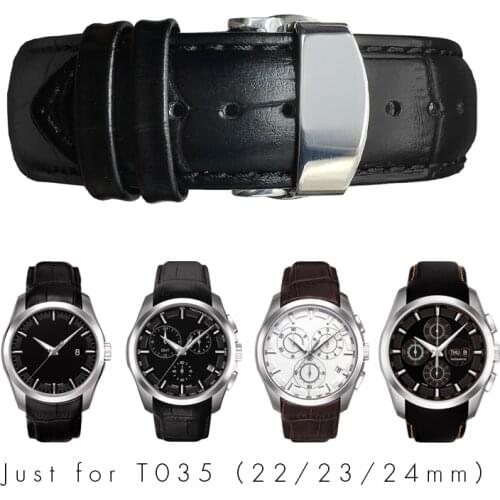 22mm 23mm 24mm Genuine Leather Watch Band Curved End Replacement For Tissot T035 Butterfly Steel Buckle Calfskin Strap Bracelets
