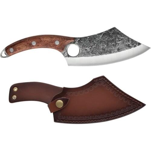 High Carbon Steel Forged Kitchen Knife Small Scimitar Hammer Grain Rosewood Knife Cooking Cutter