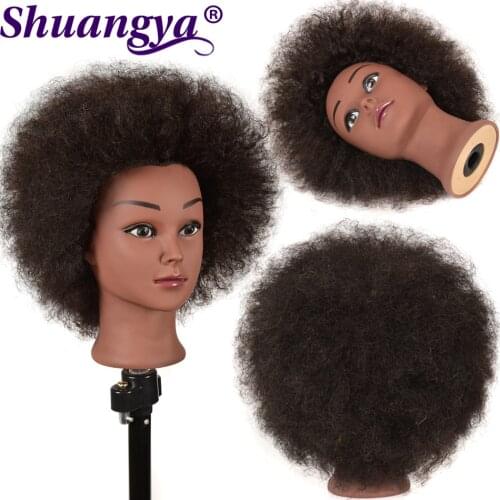 Shuangya Hair Afro Curly Mannequin Head Real Hair for Braiding Cornrow Practice Head Training Mannequin Dummy Heads Hairstyles