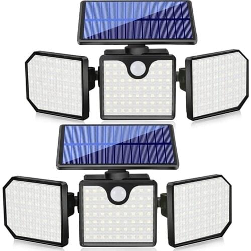 Solar Lights,3 Head Motion Sensor Lights Adjustable 230LED Flood Lights Outdoor Spotlights 360° Rotatable for Garden,Etc