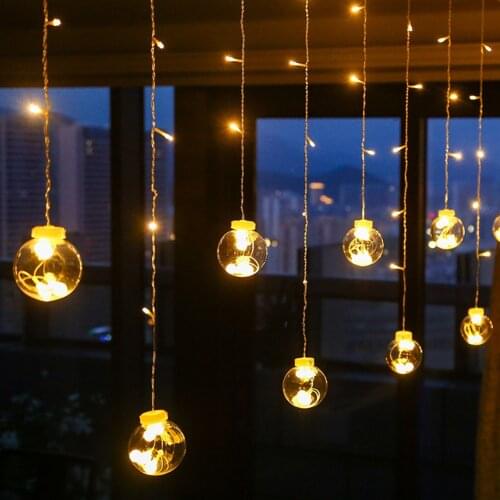 LED Curtain Lamp Glass Crystal Ball Hanging String Light Fairy Lantern Lamp Garden Yard Art Home Wedding Festival Decoration