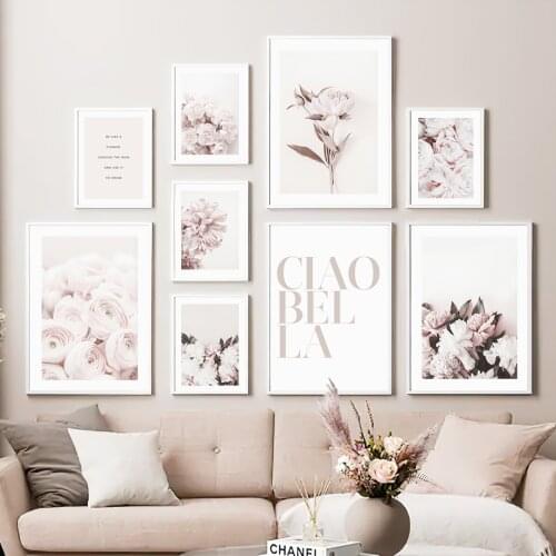 Fresh Pink Flower Peony Rose Quote Wall Art Canvas Painting Nordic Posters And Prints Plants Wall Pictures For Living Room Decor