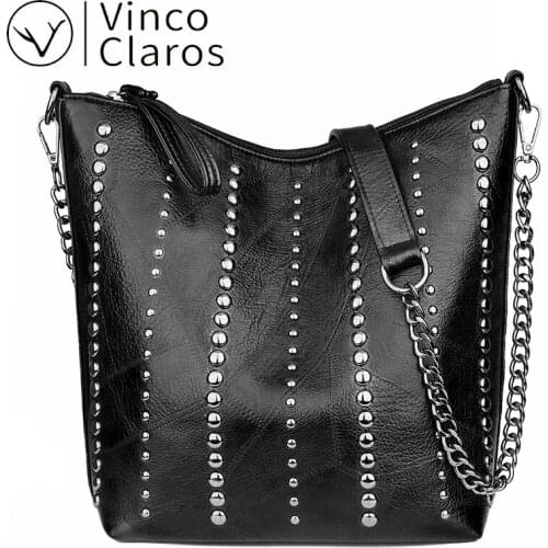Vintage Rivet Shoulder Bag Leather Chain Crossbody Bags for Women 2020 Purses and Handbags Women Bag Luxury Designer Bucket Bag