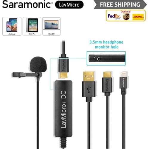 Saramonic LavMicro Omnidirectional Lavalier Microphone with Monitoring Input Control for Computer Type-C IOS Iphone Smartphone