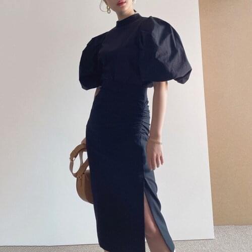 Black Casual Split Slim Solid Color High Waist Half-body Pleated A-line Skirt Women Fashion New Spring Summer 2021 Z415