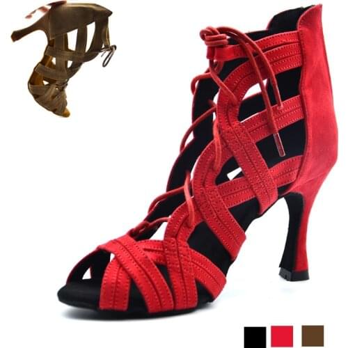 Women Ankle Latin Dance Boots For Woman Soft Sole Bachata Salsa Dancing Shoes For Girls High Heel Dance -shoes For Girls