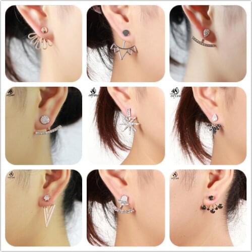 Oly2u Full Crystal Bar Earrings Ear Jackets for Women Heart Zircon Ear Jackets Earrings climber Front back boucle oreille homme