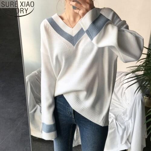 2021 New Casual Sweaters Pullover Fashion V-neck Sweater Women Korean Elegant Sweaters Winter Clothes Women Knitted Tops 10929