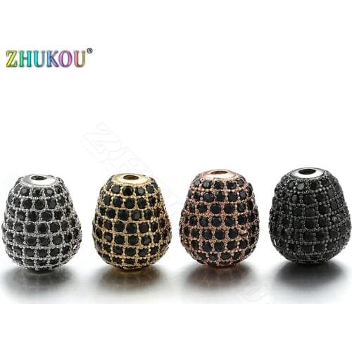 ZHUKOU 10mm*12mm Brass Cubic Zirconia round Beads for DIY Jewelry Findings Accessories Model: VZ192