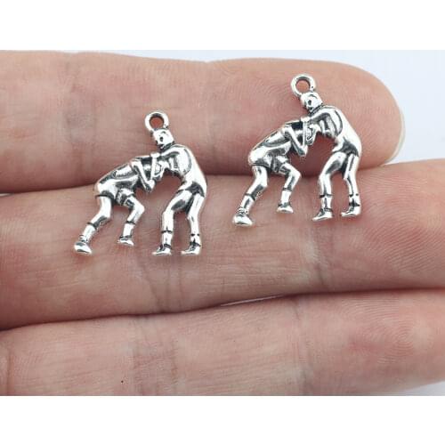 Newest 20Pieces 17*20mm Mixed Alloy Antique Silver Color Wrestling Charms Keychain Pendant Accessory For DIY Jewelry Making