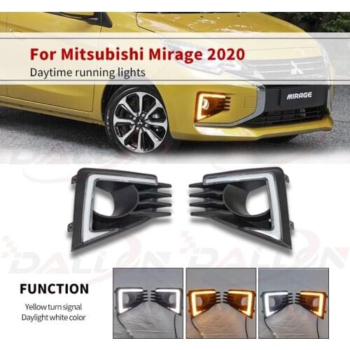 12V LED DRL Daylights For Mitsubishi Mirage 2020 2021 Yellow Turn Signal Fog Lamp Auto Bulb Headlamps LED Daytime Running Lights