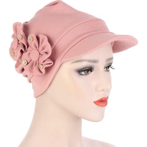 2021 Fashion Women Floral Cotton Keep Warm Winter Wide-Brimmed Cap Turban Visor Hat Turbante Mujer