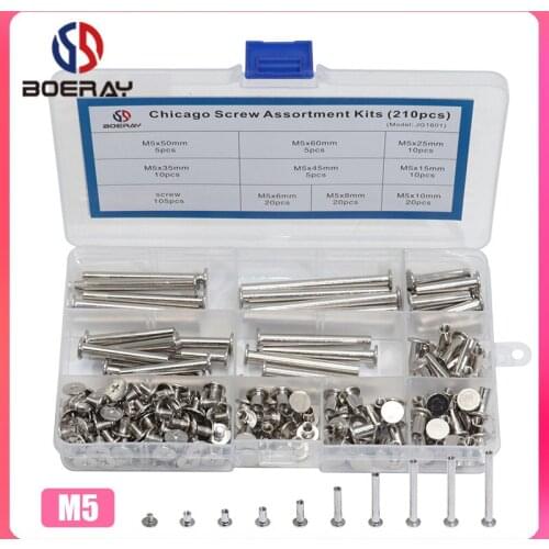 210pcs Nickel Plated Chicago Screws Assortment Kits, Snap Rivet Books Butt Screw Kits, Photo Album Binding Screw Assort Kits