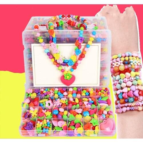 24 Grid Boxed Children DIY Beaded Braid Early Education Amblyopia Colored Handmade Necklaces Bracelet Beads Teaching Puzzle Toys