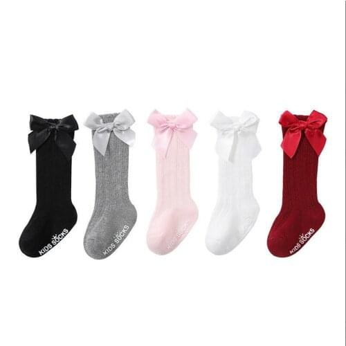 3 Pairs Baby Toddlers Girls Socks Breathable Mesh Cotton Socks Newborn 3/4 Knee High Spanish Style Bowknot Socks for Girls