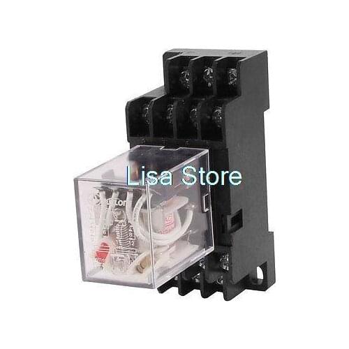 5A 250V AC 14 Screws 4PDT Electric Power Relay Black w Socket