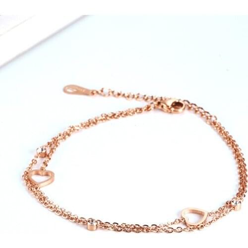 Sainmax Stainless Steel Double Chain Bracelet Fashion Design With Hollow-out Heart Bracelet for Women and Girls