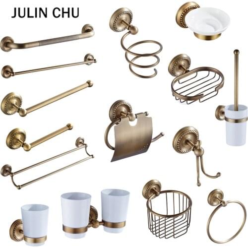 Bronze Bathroom Hardware Accessories Set Vintage Brass WC Brushed Holder Paper Towel Rack Ring Grab Bars Soap Basket Robe Hook