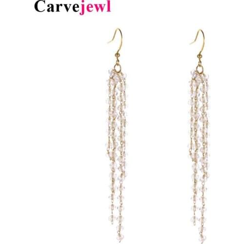 Carvejewl glass faceted bead linked Long Hanging Earring For Women Korean new design Tassel Drop Earrings bridal wedding jewelry