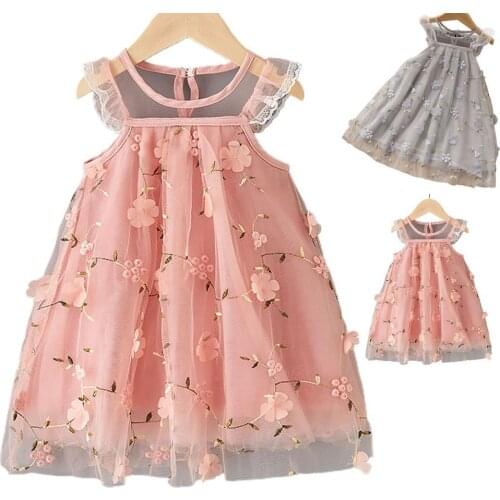 One Piece Dress Floral Sleeveless Cotton Girls Flower Dress for Birthday Party Girl Lace Skirt for Daily Casual Kids Dresses