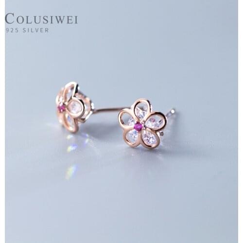 Colusiwei 925 Sterling Silver Daisy Flower Clear CZ Stud Earrings for Women Sterling Silver Jewelry Valentines Day Gift 2 Color