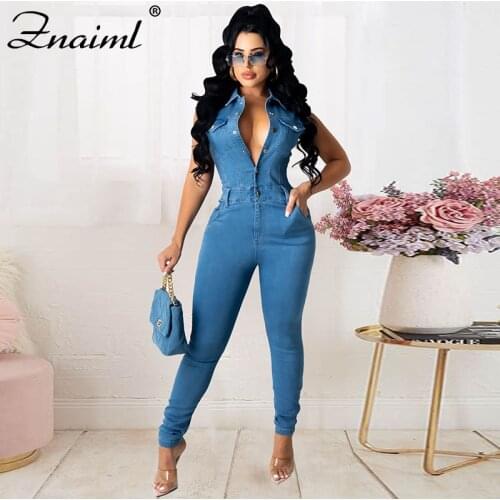 Znaiml Denim Overalls Women Jumpsuit Casual Sleeveless Rompers Office Playsuits Straight Pants Ladies Pantalon Femme Trousers