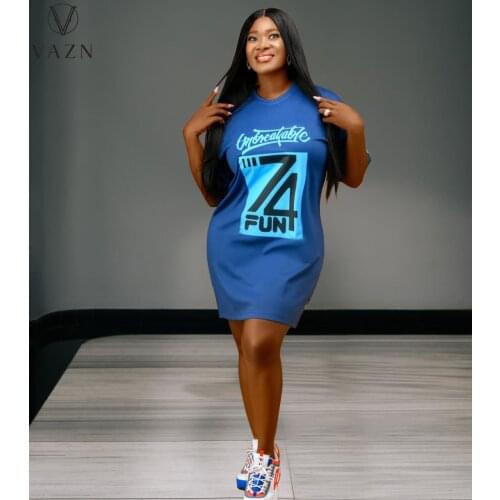 VAZN 2021 Hot Popular Straight Nature Casual Free Daily Young Cocktail Short Mini Dress Short Sleeve Slim Young Women Dress