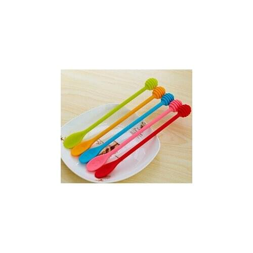 Hot sell Cute Smile Face Silicone Honey Spoon Honey Stick for Honey Jar Tea Long Handle Mixing Stick Coffee Sticker with Spoon