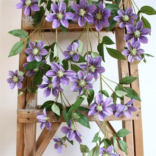 6pcs/lot Artificial Flowers Silk Clematis Real Touch DIY Wedding Bouquet Home Stage Hotel Party decoration Fake Flowers leaf