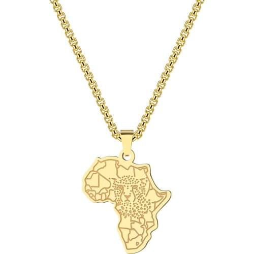 Kinitial Stainless Steel African map with tiger face Necklaces Pendants Chain Punk for Boyfriend Male Birthday Jewelry Wholesale
