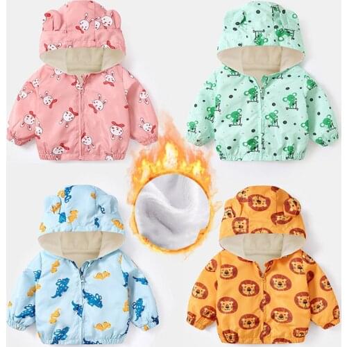 Newborn Cartoon Print Jacket 2020 Autumn Winter New Baby Boys Girls Plus Velvet Thicking Keep Warm Jacket Hooded Coat 0-4 Years