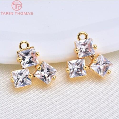 4PCS 11*10MM 24K Champagne Gold Color Brass with Zircon Double Square Charms Pendants High Quality Jewelry Accessories