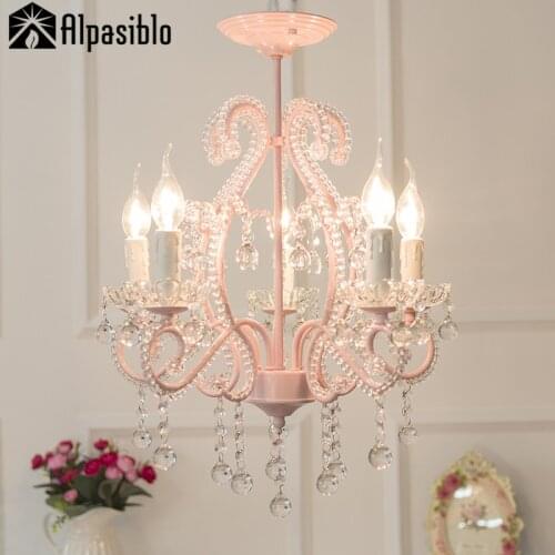 Pink or white rustic crystal beads chandelier lantern bedroom child real princess Tiffany Pendants Home Lighting Indoor Lamp